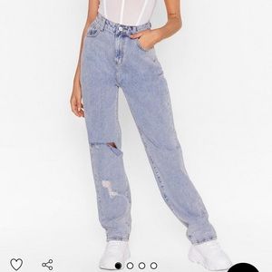 Nasty Gal Relaxed Fit Acid Wash Distressed Jeans